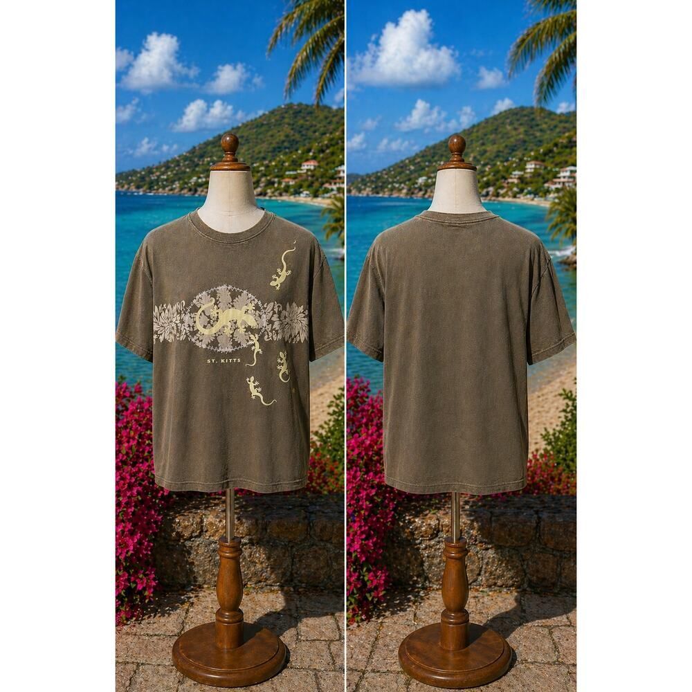 Vintage St Kitts Lizard Tee Large Yacht Club Island Graphic Shirt